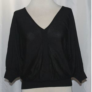 Vintage 3 Suisses Collection French Black 3/4 Sleeve Sheer Knit Top Size 34/36